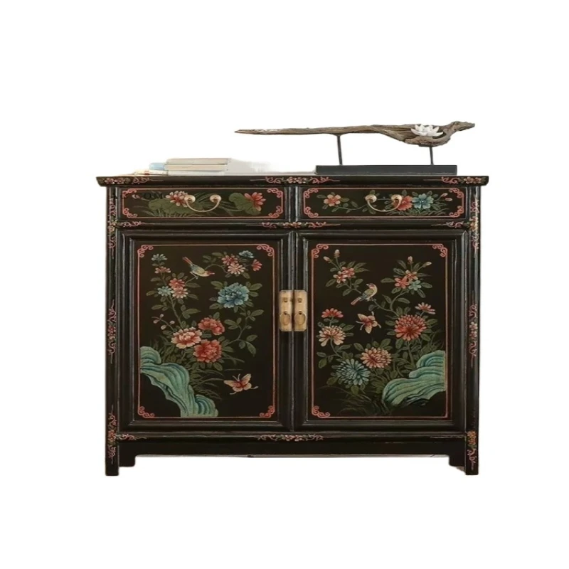 

Антикварный китайский экологически чистый и прочный шкаф для обуви из цельного дерева, 5 полок, ручная роспись, цветочная мебель для дома