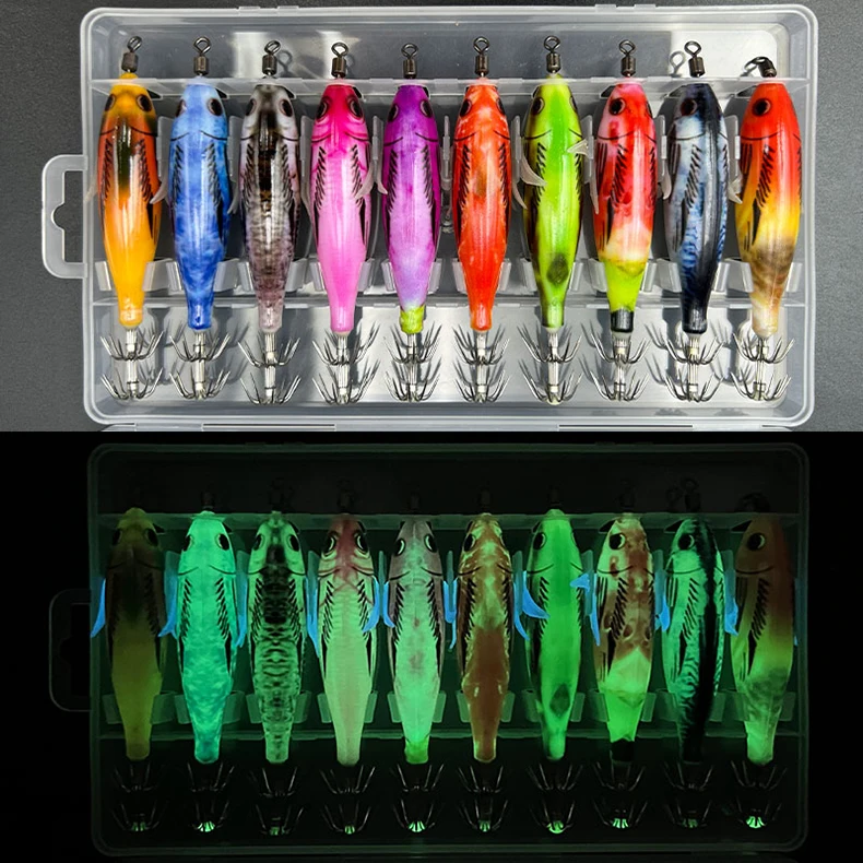 ShareShark 10 Stück/Box 5,6g Leuchtende Horizontale Garnelen-Tintenfischhaken-Köder-Set Geeignet für Meeresangeln auf Tintenfische und Oktopus – Detail 5