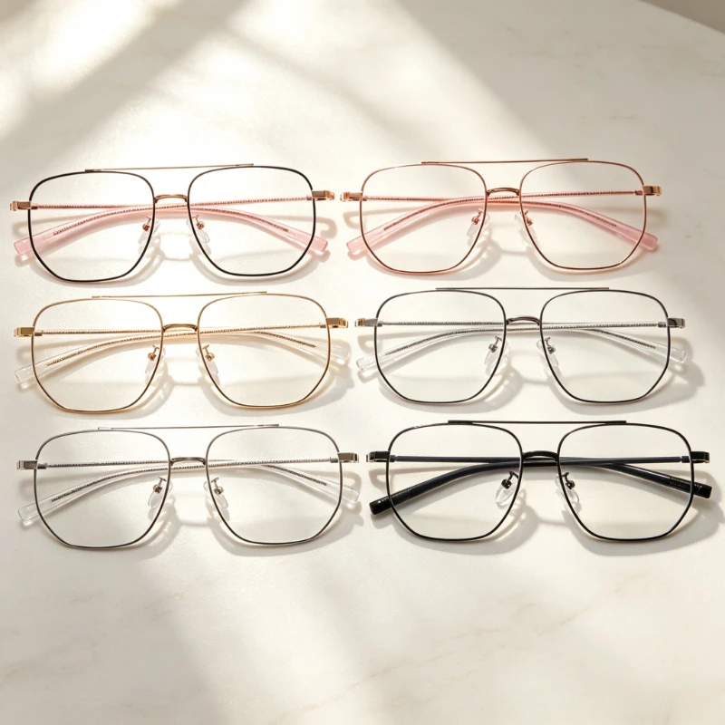 New Large-Frame Metal Anti-Blue Light Glasses Unisex Classic Double-Bridge Non-Prescription Eyeglasses Fashion Eyewear