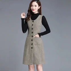 Women's Autumn Winter 2022 New Medium Long High Quality Vest Woolen Dress Elegant Female Office