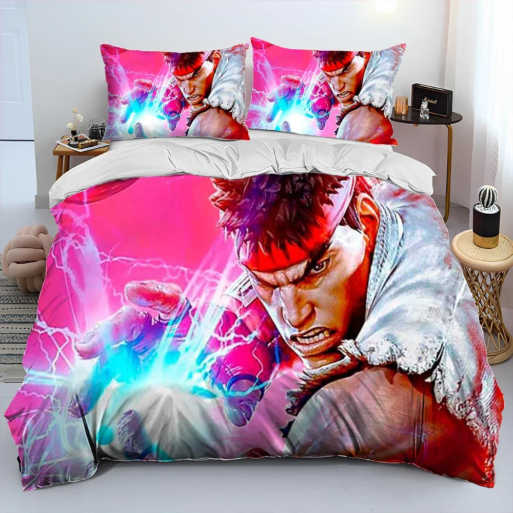 

Single-sided Printed Quilt Cover, Retro Game Pattern, Comfortable Bedspreads, Duvet Cover Set, Street Fighter, 3Pcs