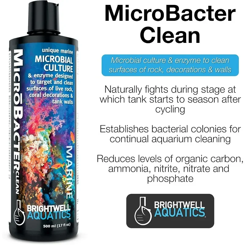 Brightwell Aquatics MicroBacter Clean - Microbial Culture & Enzyme Blend Fish Tank Cleaner - Cleans Live Rock Surfaces