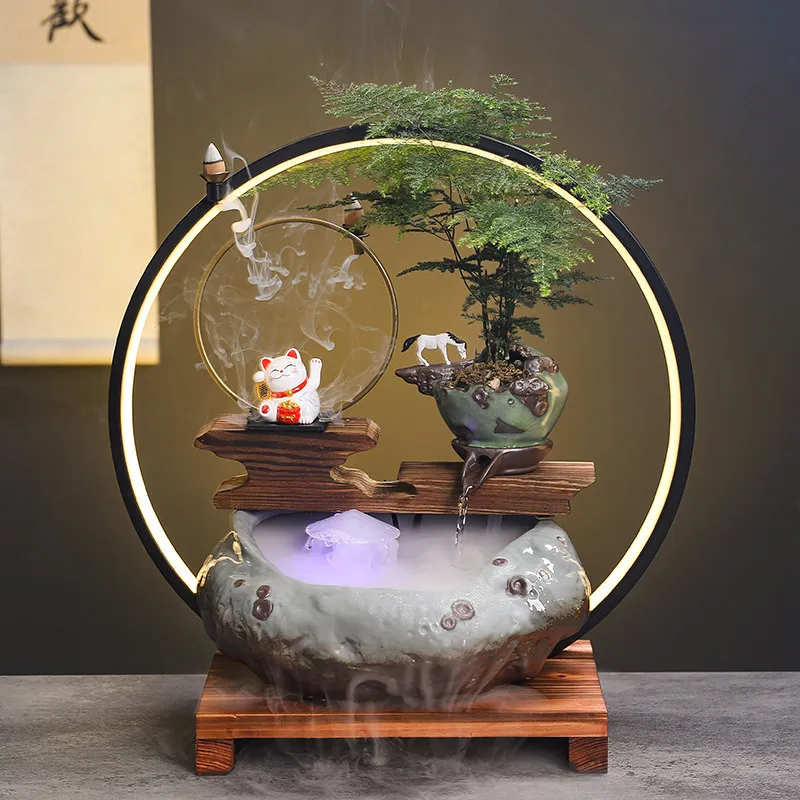 Flow device ornament opening gift making money office small fish tank new Chinese ceramic zen living room soft decoration