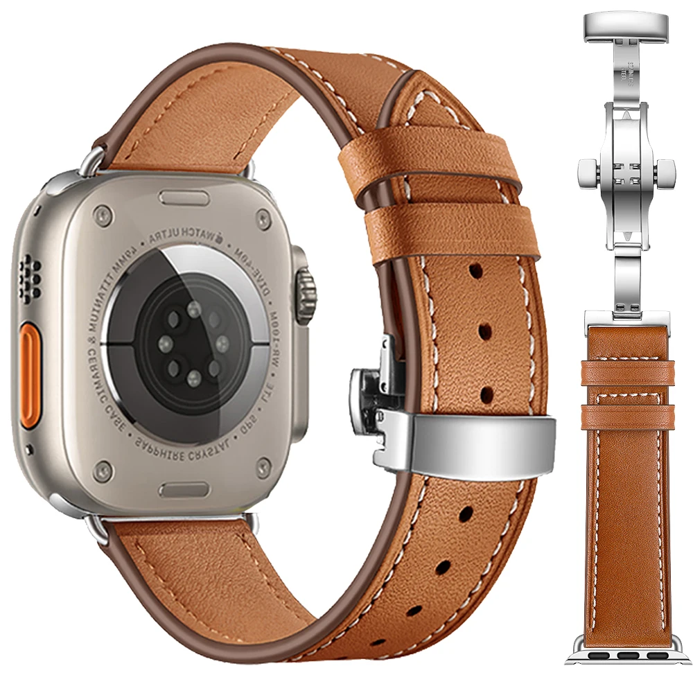 Leather Strap For Apple watch band 49mm 44mm 45mm 40mm 41mm 38 watchband bracelet correa iwatch serie 6 SE 7 8 9 10 ultra 2 49mm