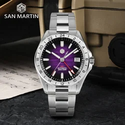 San Martin Original 39mm Purple Desert Texture Dial Luxury Men Dress Watch NH34 GMT Automatic Mechanical Waterproof 100m Luminou