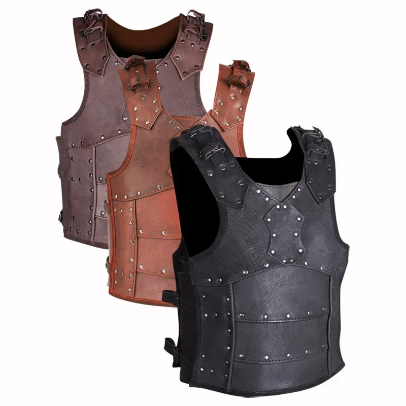 Medieval Viking Leather Vest Armor Larp Knight Warrior Costume Men's Roman Archer Steampunk Tabard Coat Cosplay Outfit For Adult