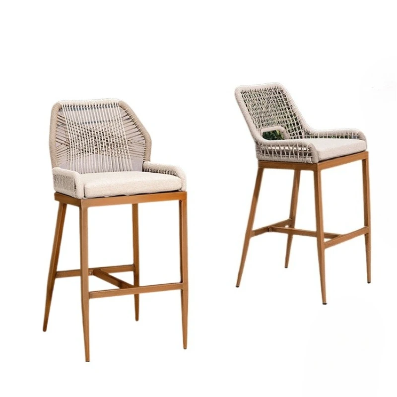 

Bar chair High outdoor simple rope weaving outdoor balcony Cafe bar chair
