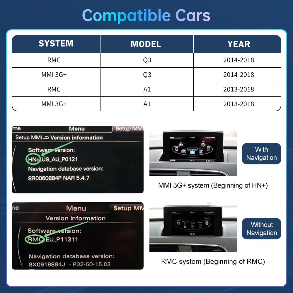 Road Top Wireless Carplay Decoder Interface For Audi A1 Q3 2013-2018 HN RMC With AirPlay Mirror Link Car Play Android Auto