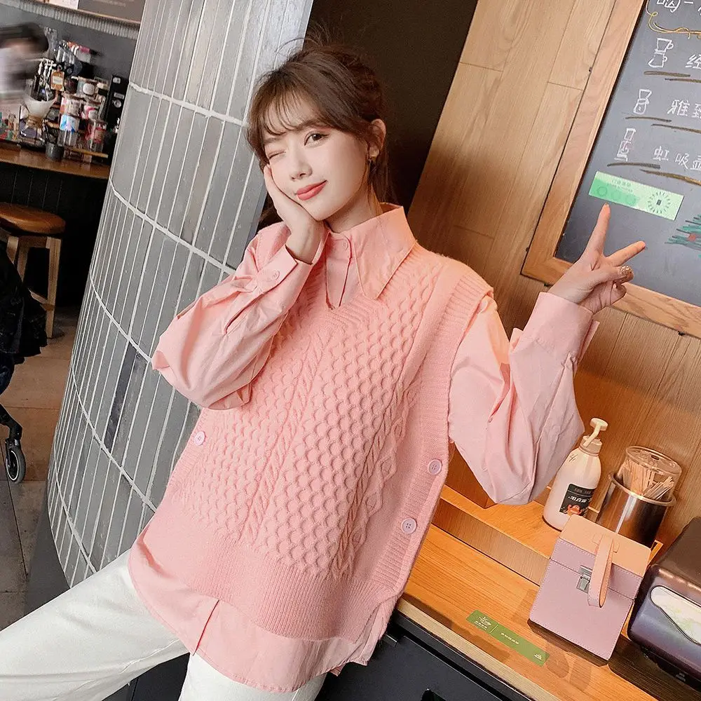 Women\'s Knitted Vest Pink V-Neck Loose Waistcoat Pullover Female Sweater New in Vintage Formal Korean Style Clothing Light Sales