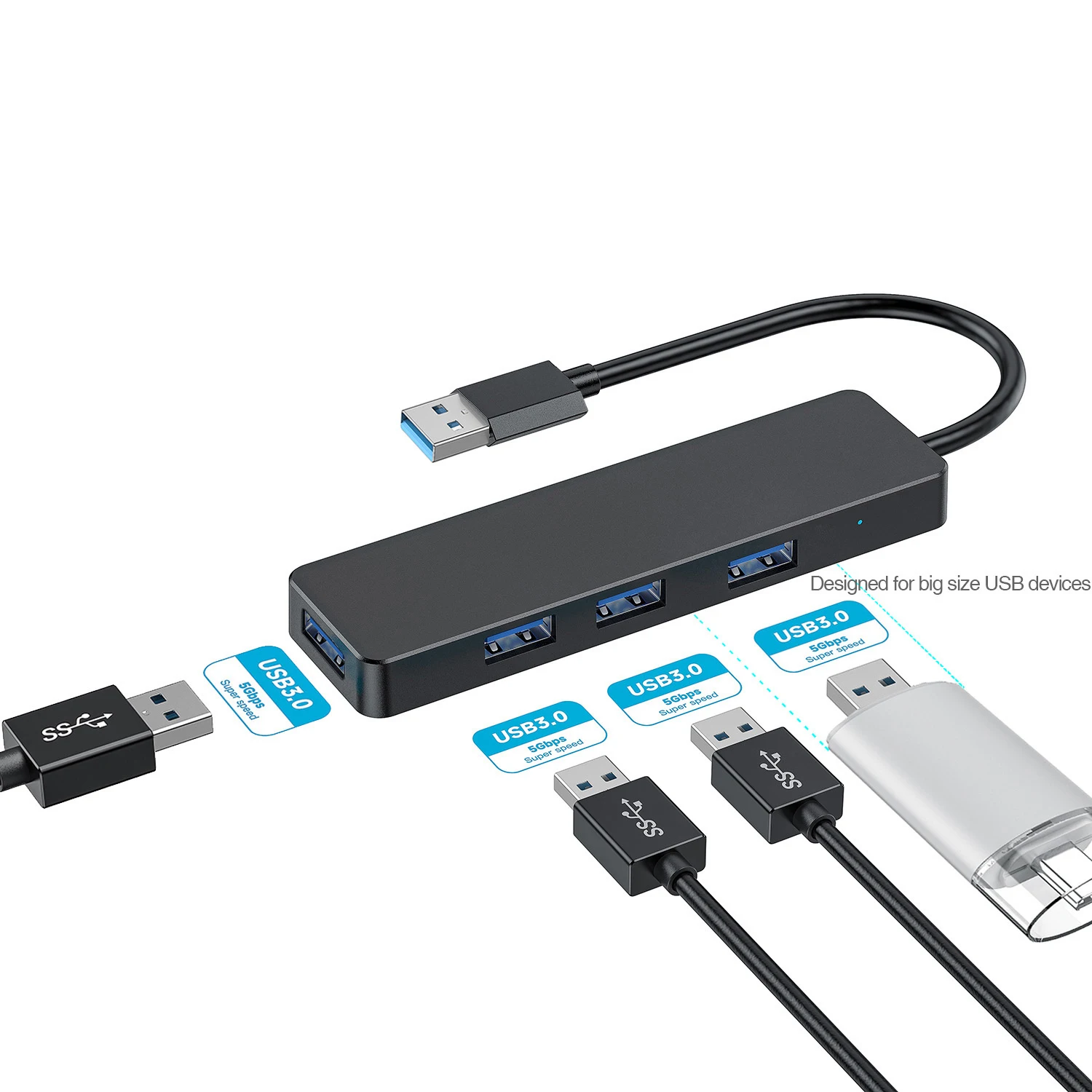 5Gbps USB3.0 Hub 4 Port USB A Splitter Multiport Adapter Plug Play Portable Docking Station for Laptop MacBook iMac PC