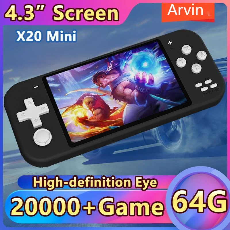 2024 NEW X20Mini 64G 4.3 Inch IPS Retro Video Game Console Built-in Top 10 Emulators Support MD/GBA 13000 Games For Child's Gift