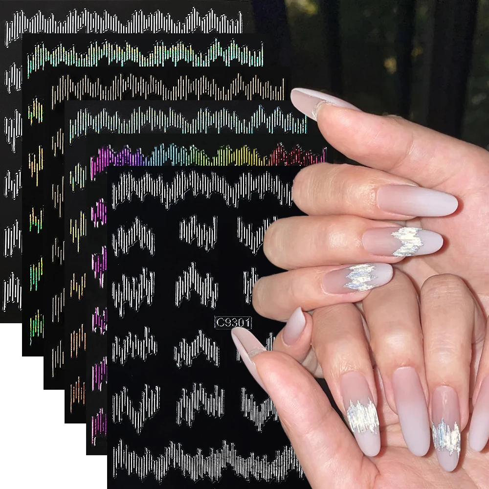 Reflective Strip Line Nail Stickers Silver Gold Disco Wave Line French Tips Adhesive Sliders Party Manicure Decals Decoration