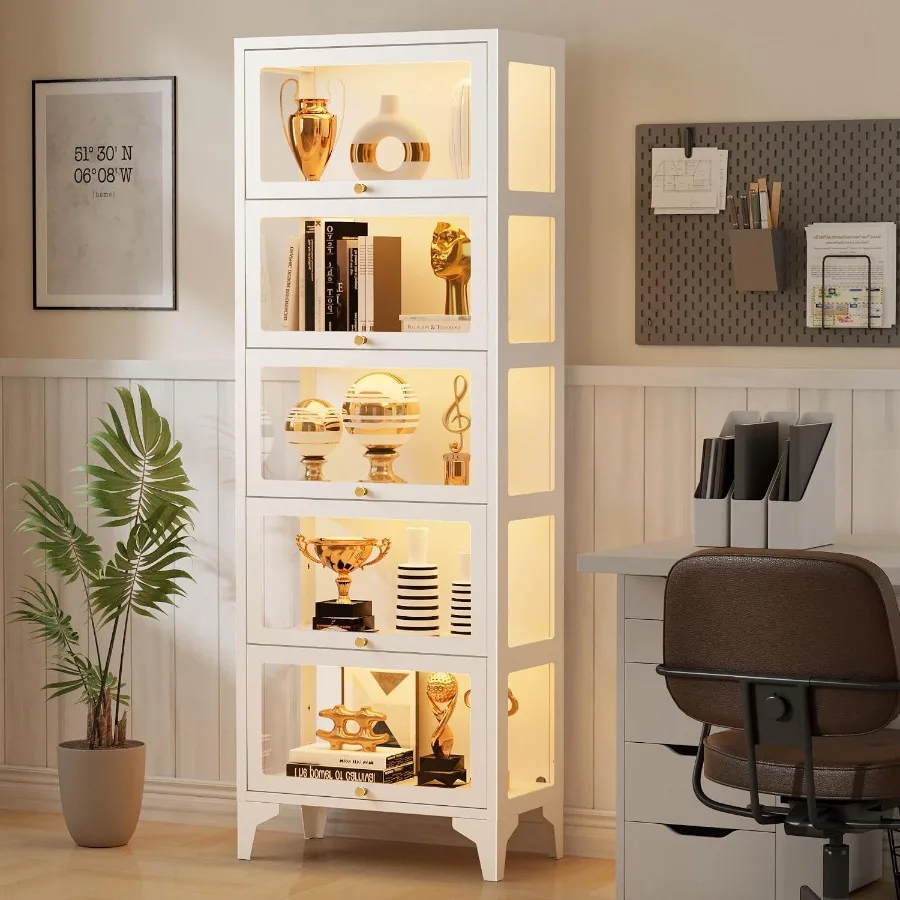 Glass Display Cabinet with LED Lights, 67" Curio Cabinet view 3