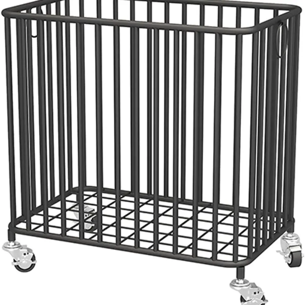 

Large Rolling Metal Laundry Hamper with Wheels, Black, for Efficient Clothes Storage in Living Spaces and Bedrooms