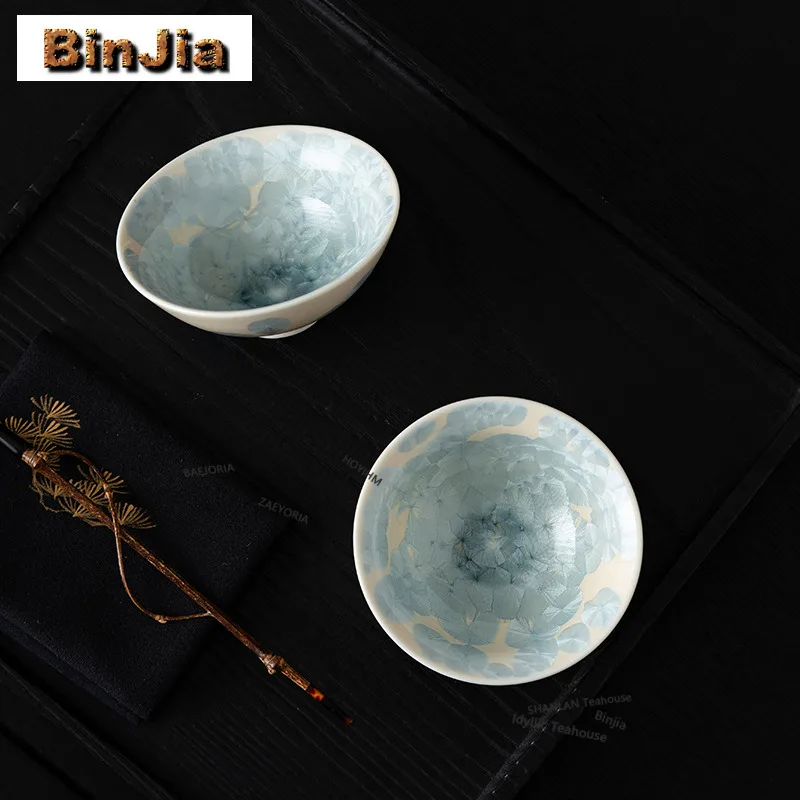 

80ml Kiln Fambe Crystal Flower Teacup Ancient Tea Bowl Sample Tea Cup Tea-tasting Meditation Cup Jianzhan Master Cups Tea Items
