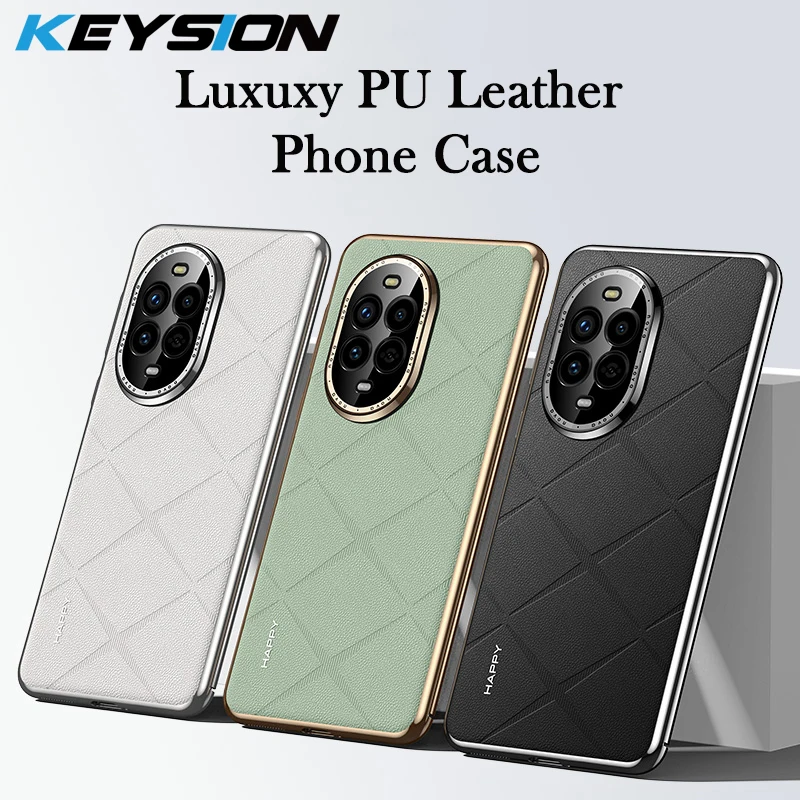 KEYSION Luxury Grid Pattern PU Leather Case for Huawei nova 13 Pro Plating Hard PC Shockproof Phone Cover for Huawei nova 13 Pro