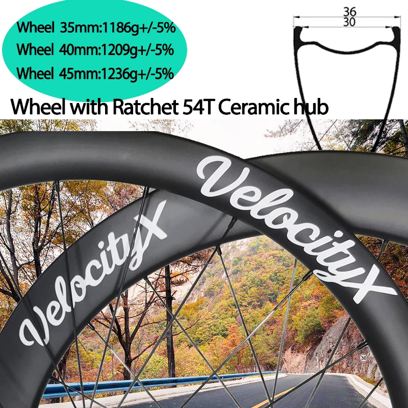 

Velocityx Light Weight 1186g Out Width 36mm Inner Width 30mm Disc Carbon Road Bike Wheels Ceramic Hub Gravel Cycle Wheelset 700c