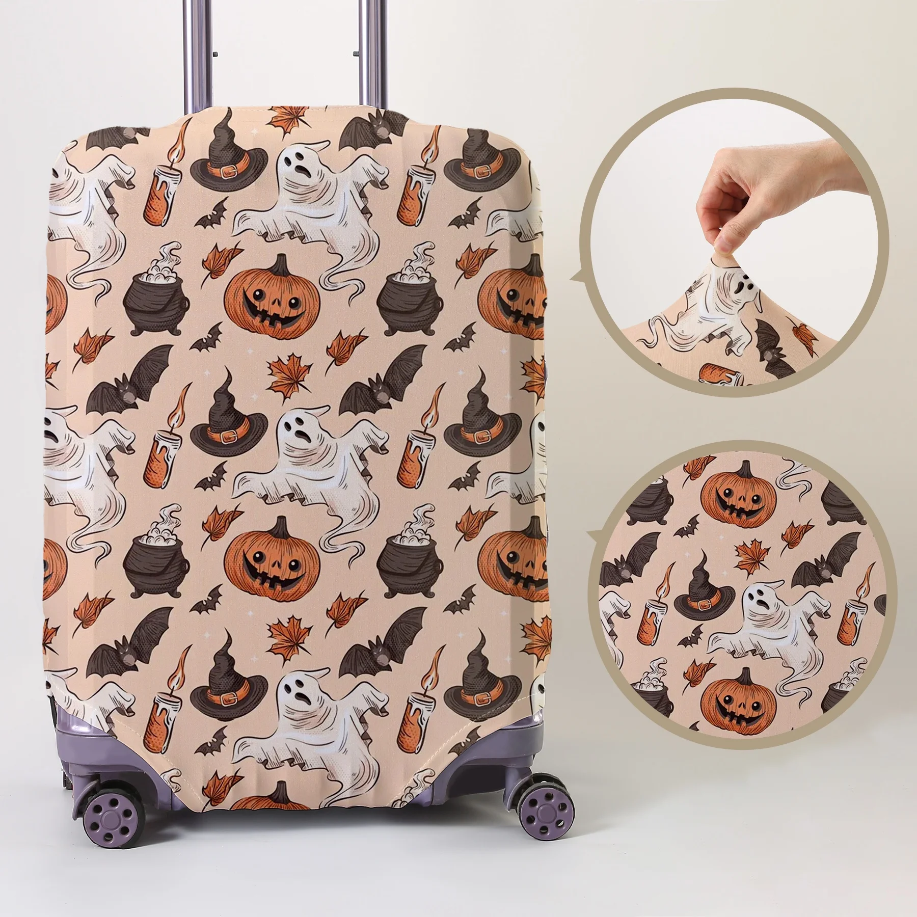 

Retro Halloween full print pattern luggage protective case, suitable for 18-32 inch luggage cases, luggage handle gloves, travel