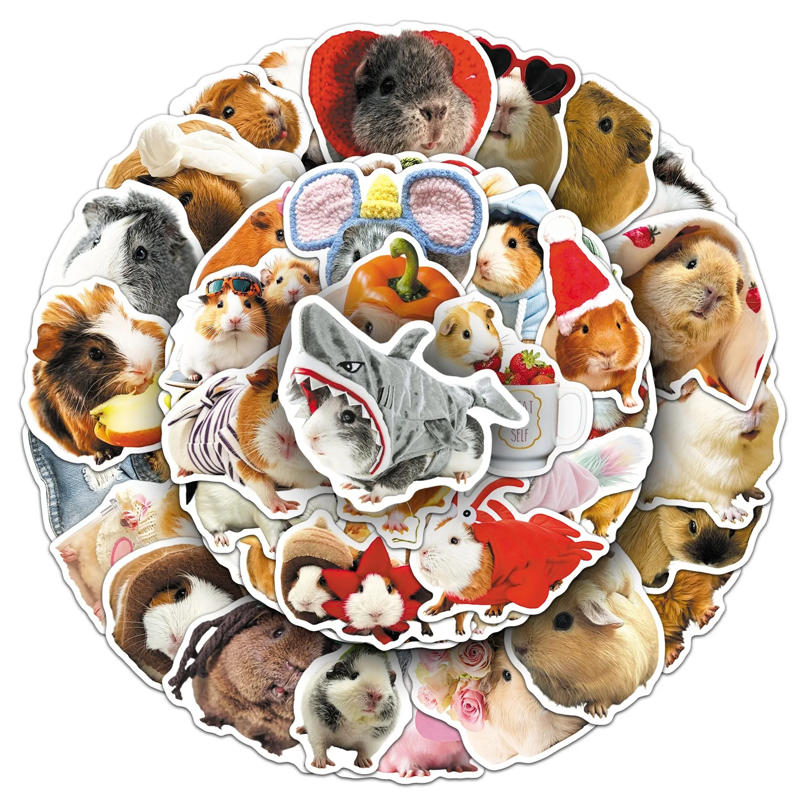 50 Pcs Cute Guinea Pig Stickers Realistic Cute Kawaii Pet Journal Computer Helmet Milk Tea Cup Stickers