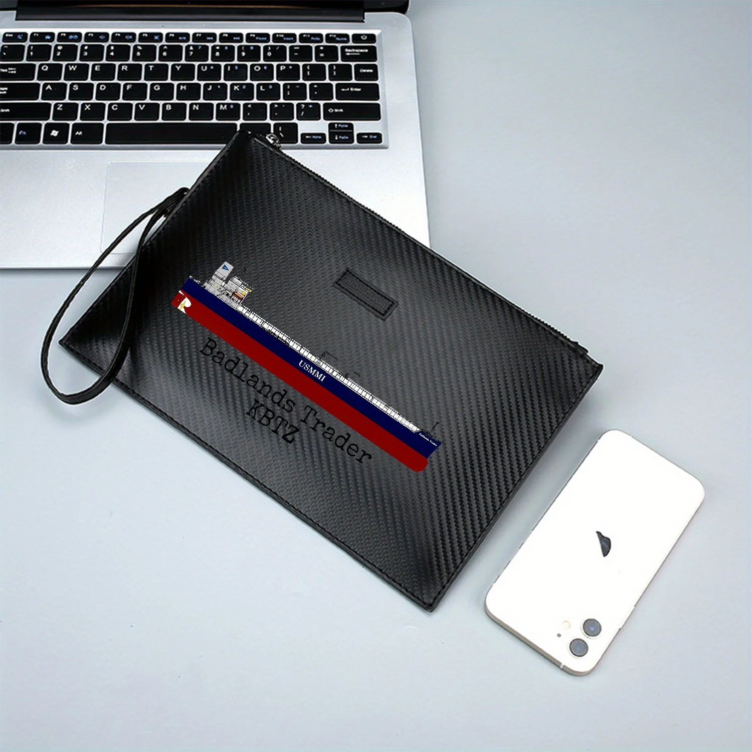 Blue vessel red hull USMMI text Elegant Printed PU Men's Handbag Fashionable and Practical for Everyday Carry