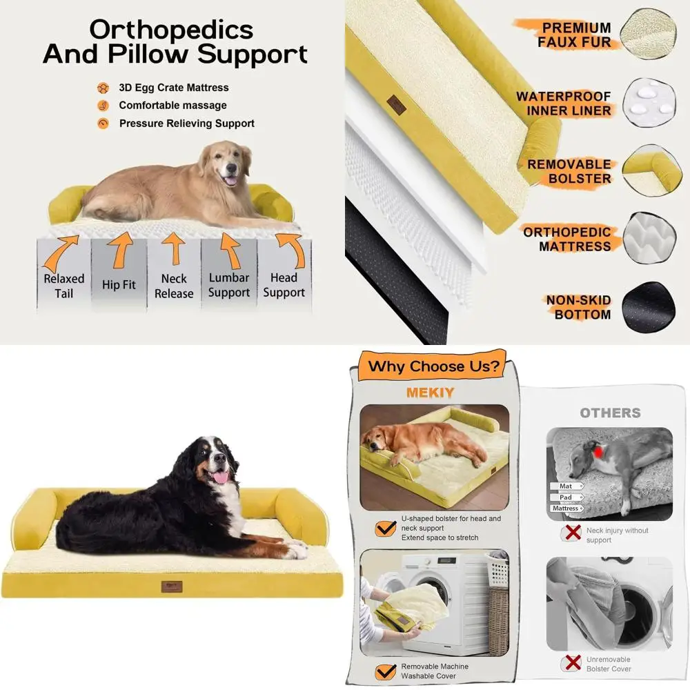 

Ортопедическая моющаяся кровать для собак XXL Jumbo с съемным чехлом - пена с эффектом памяти - водонепроницаемая - имбирно-желтая