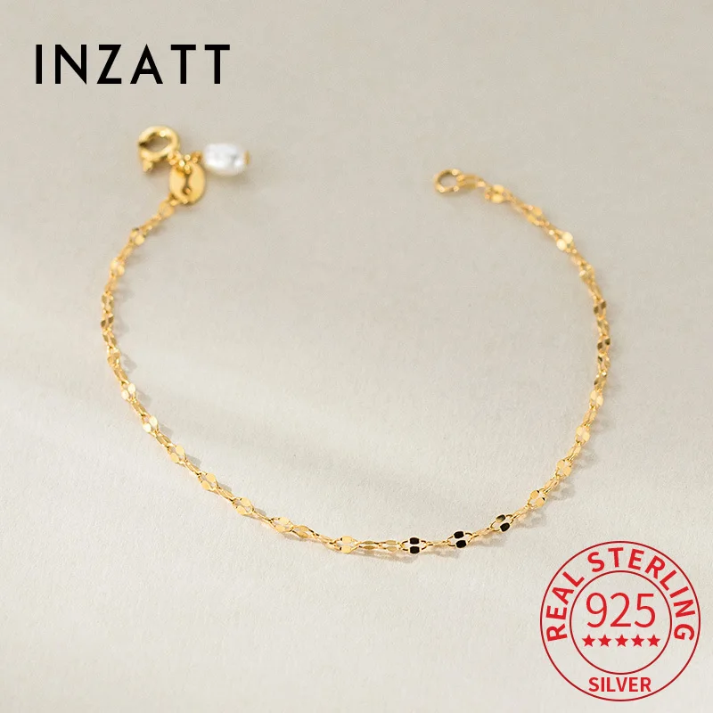 

INZATT Real 925 Sterling Silver Pearl 18K Gold Chain Charms Bracelet for Women Trendy Fine Jewelry Exquisite Accessories
