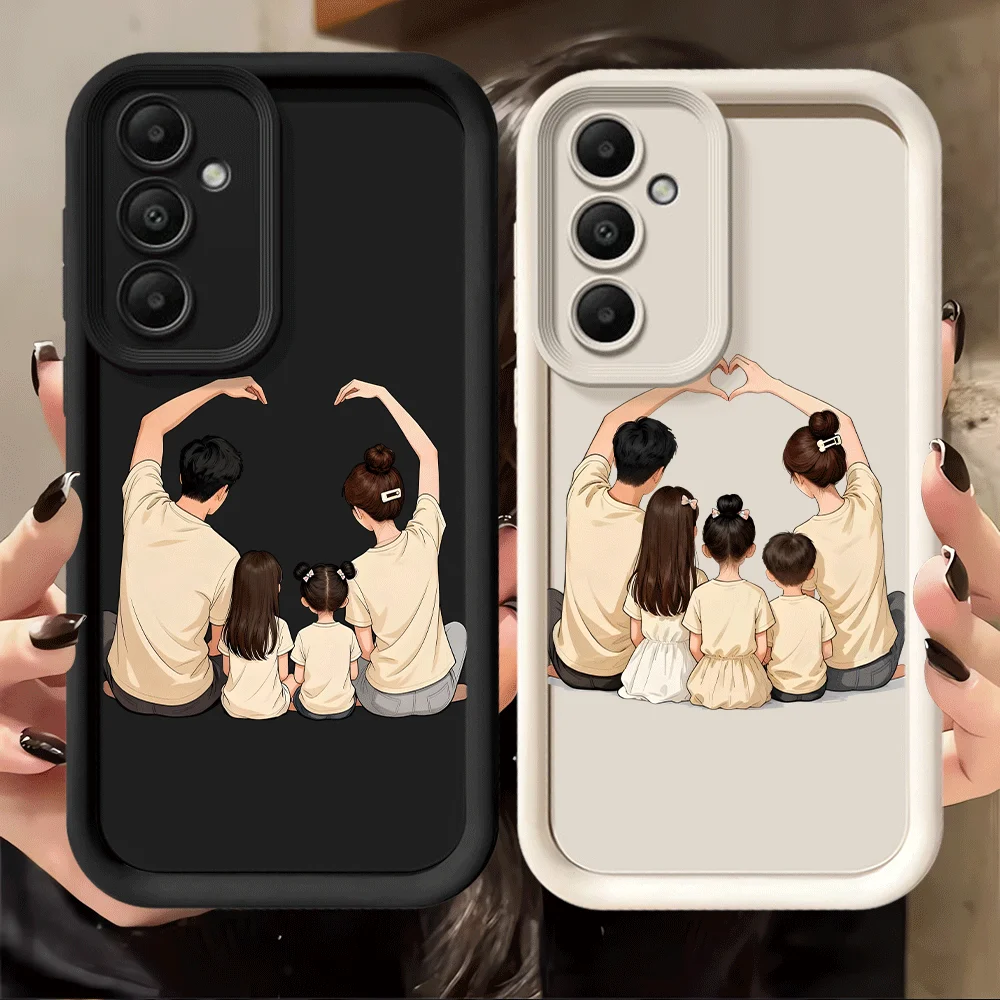 Cartoon Parent Child Family Phone Cover Case for Samsung Galaxy A35 A36 A71 A72 A34 A53 A54 A23 A56 A51 A73 A15 A16 A26 A32 A12