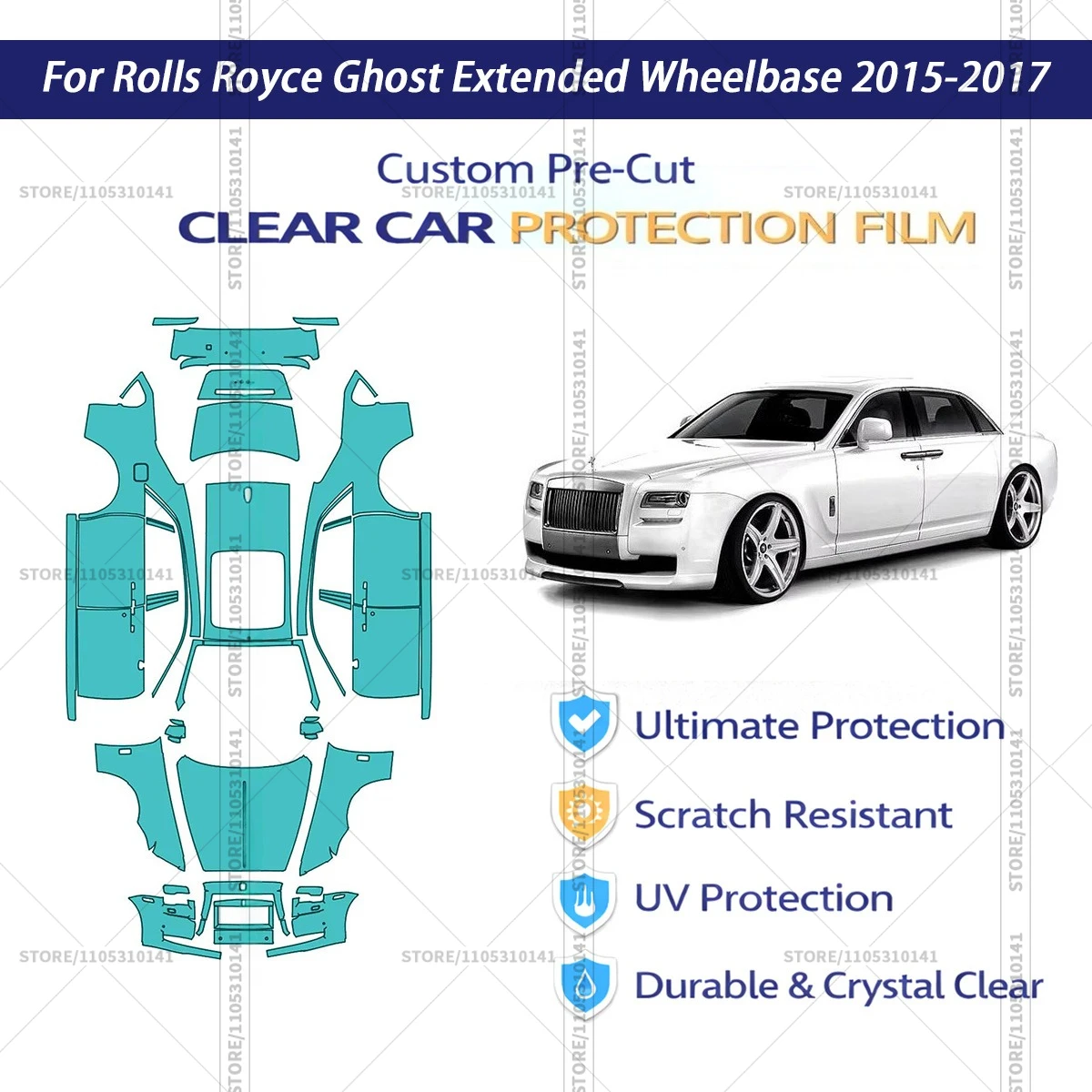 For Rolls-Royce-Ghost-Extended-Wheelbase-2015-2017 Pre-Cut Paint Protection Film PPF Transparent Car Film Automotive PPF