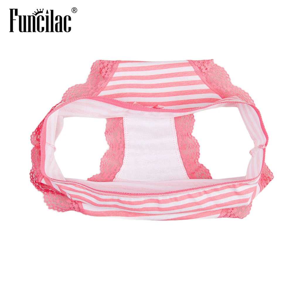 Underwear Women Cotton Ladies Panties Sexy Lace Striped Briefs Simple Pink Calcinha Plus Size Lingerie  3 pcs/set