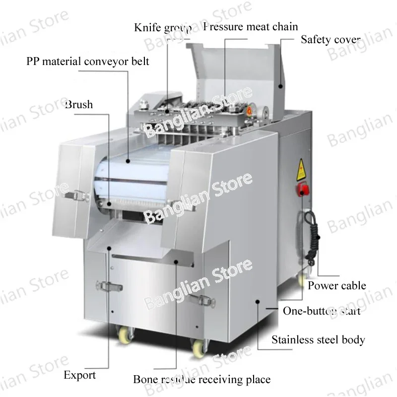 3000W Automatic Bone Cutting Machine Rib Chicken Duck Fish Goose Poultry Meat Skeleton Cutting Machine