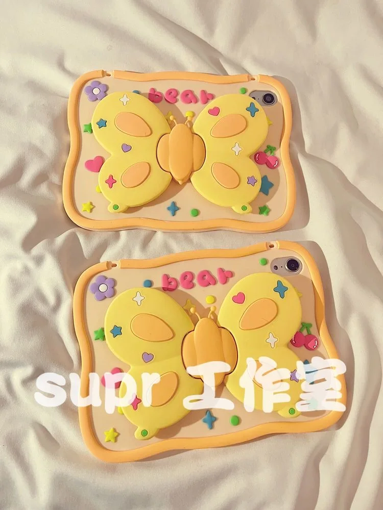 El soporte tridimensional de mariposa amarilla es adecuado para iPad de silicona.