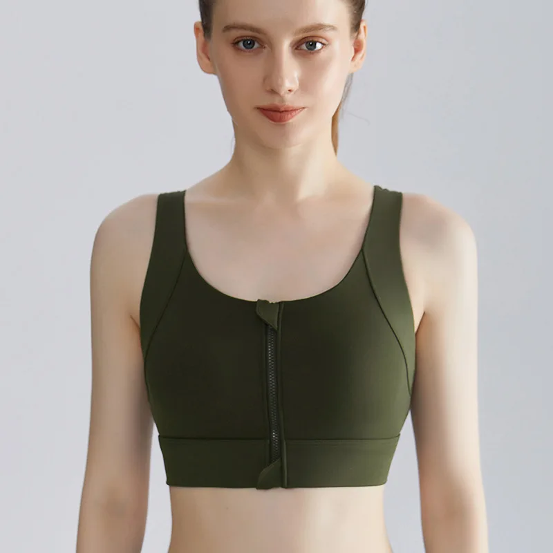 تصميم جديد الصيف قطعة واحدة عالية القوة مقاومة للصدمات ملابس داخلية رياضية سترة الجبهة زيبر يوغو الرياضة الصدرية مثير حمالات الصدر للنساء
