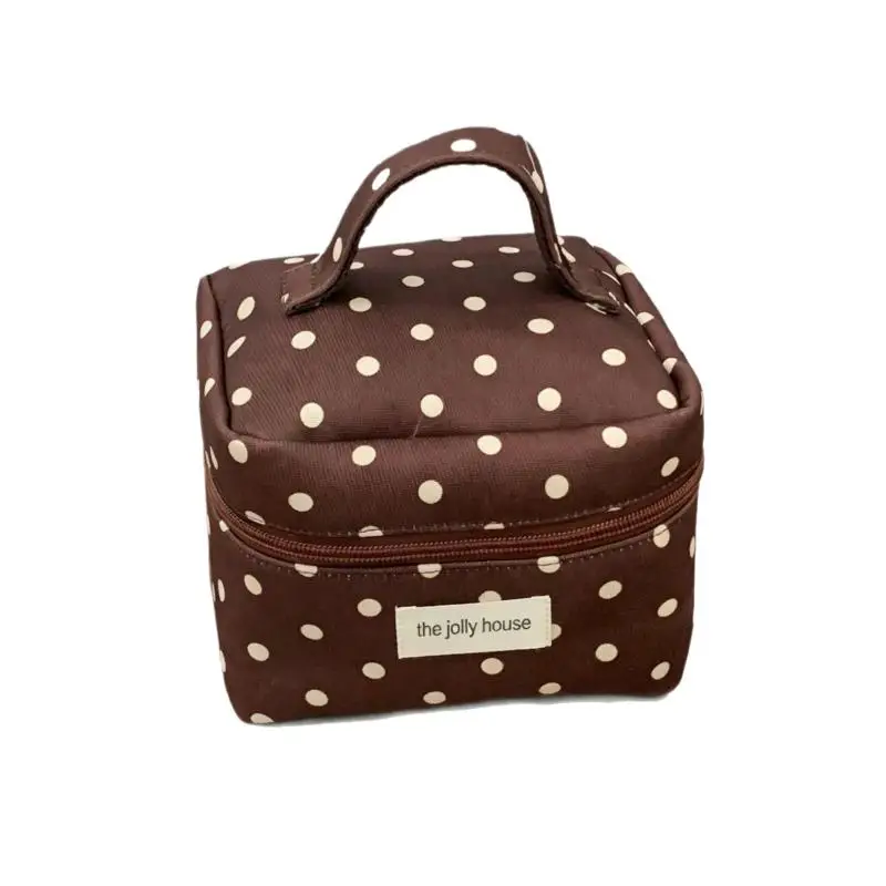 Koreanischer Retro-Stil, Aufbewahrungstasche mit Punktmuster, tragbar, für den Außenbereich geeignet, vielseitige Damen-Handtasche mit großem Fassungsvermögen, ideal als Kosmetiktasche. – Detail 7