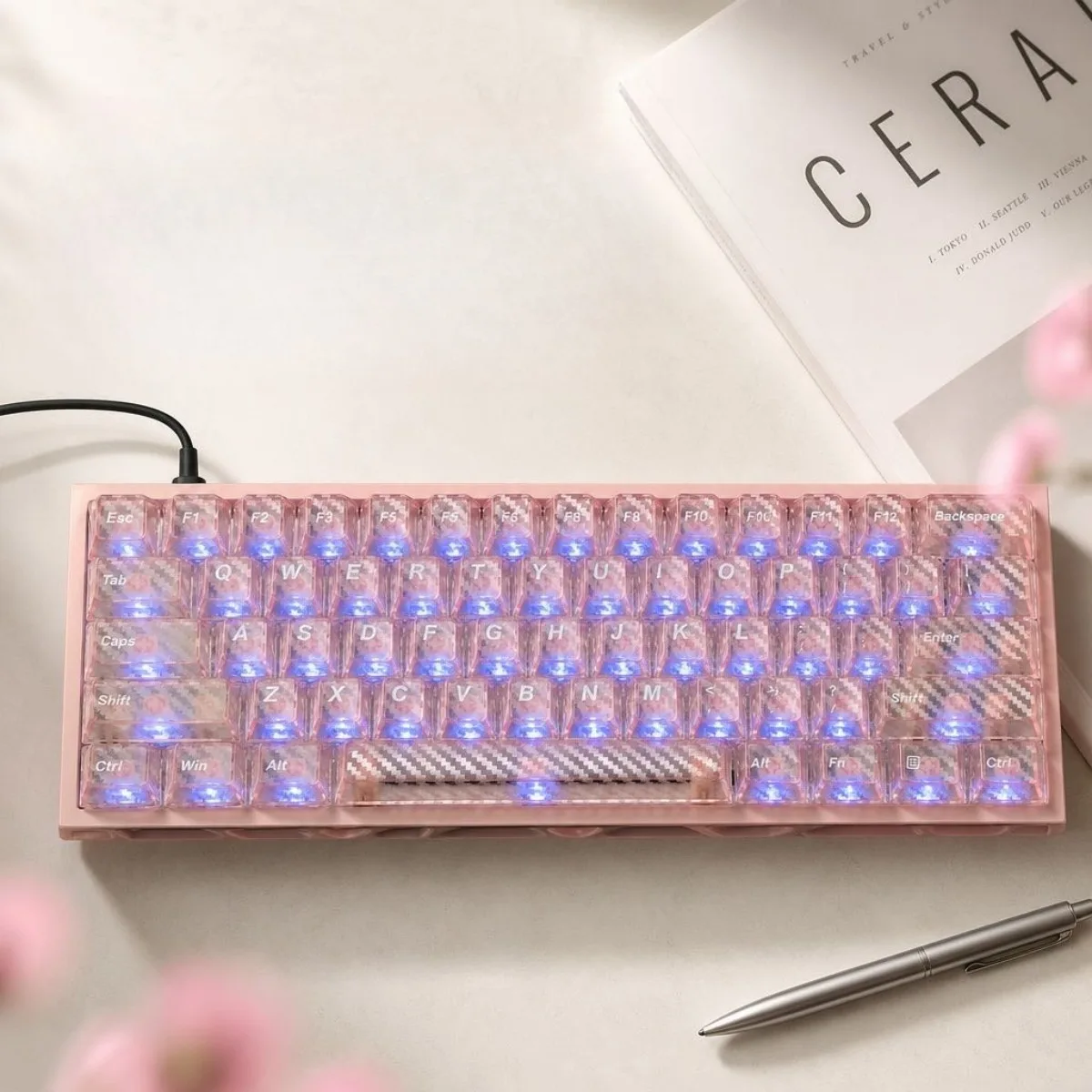 Transparent Backlit  Keycaps 119keys Woven Pattern Clear PC Front Print Cherry Profile for MX Mechanical Keyboard Gaming Custom