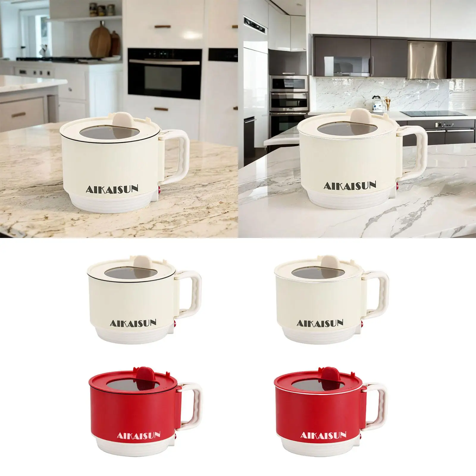 Olla caliente eléctrica antiadherente portátil para el hogar, olla de Ramen, fideos, sartén para gachas, Ramen, bistec, sopa, huevo, 1.5L