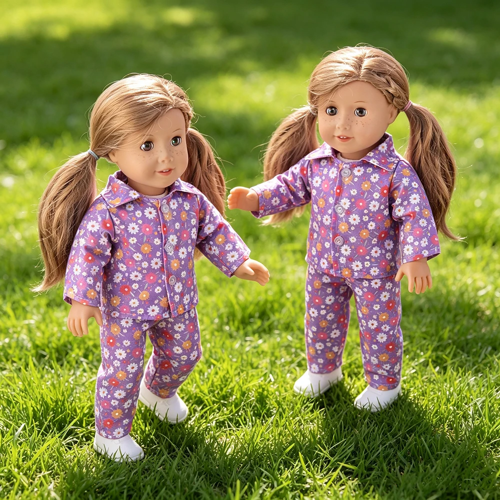 18 Inch Doll Letter Sleepwear Long Two-Piece Set for Spring and Autumn Home Clothes Suitable for 18 Inch Dolls, Doll Accessories