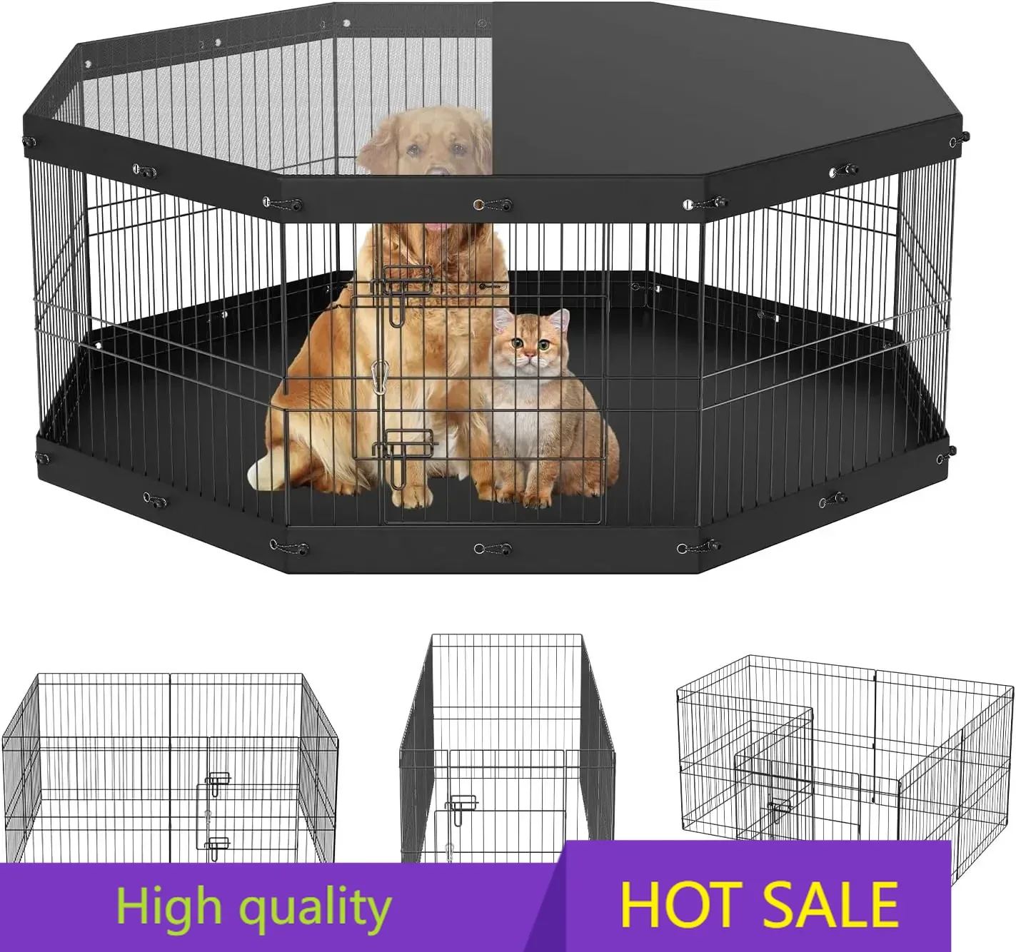 

Foldable Metal Dog Exercise Pen,Pet Playpen Dog Fence for Camping with Top Cover and Bottom Pad,24"H 8 Panels
