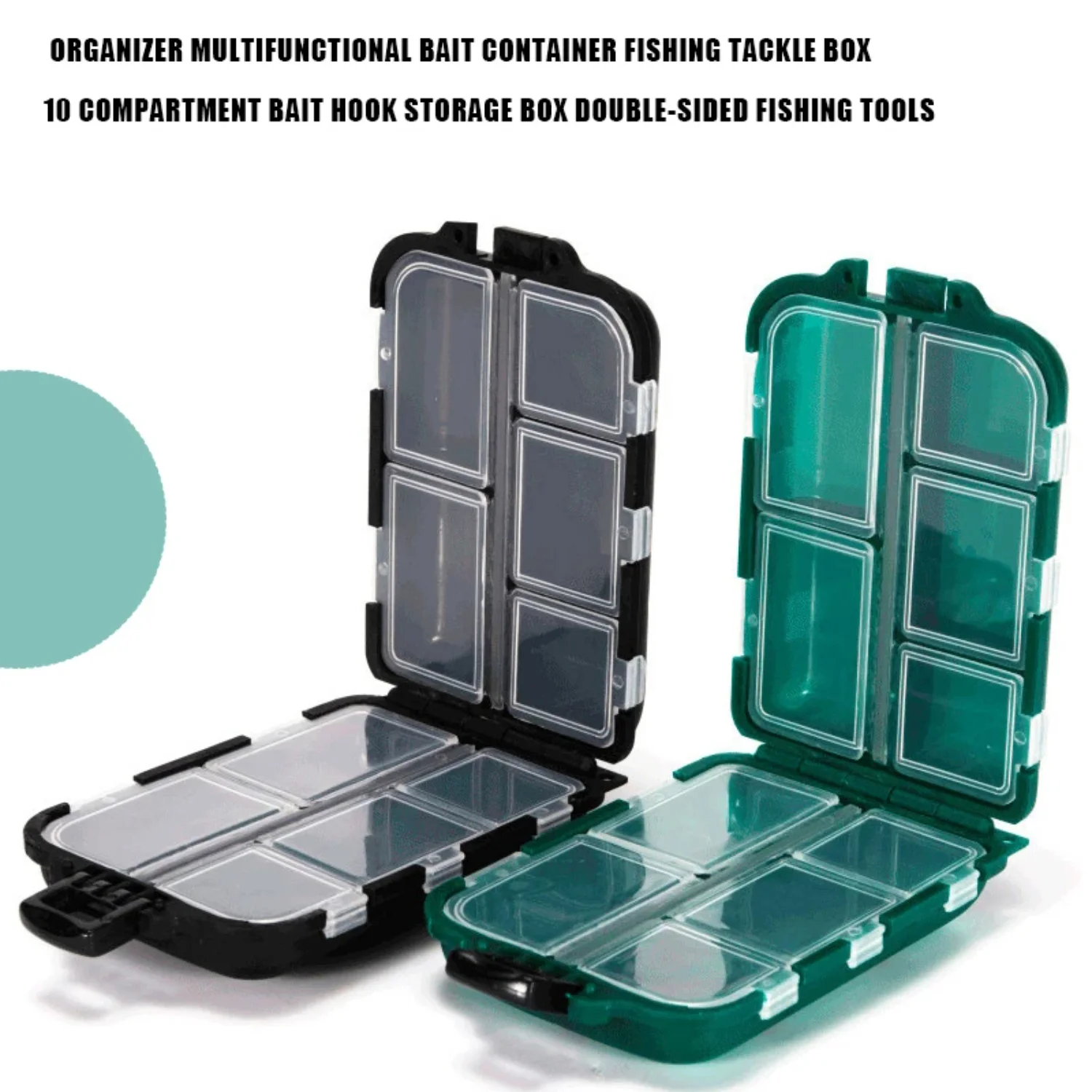 Organizer  Multifunctional bait container, fishing tackle box 10 compartment bait, hook  box, double-sided fishing tools