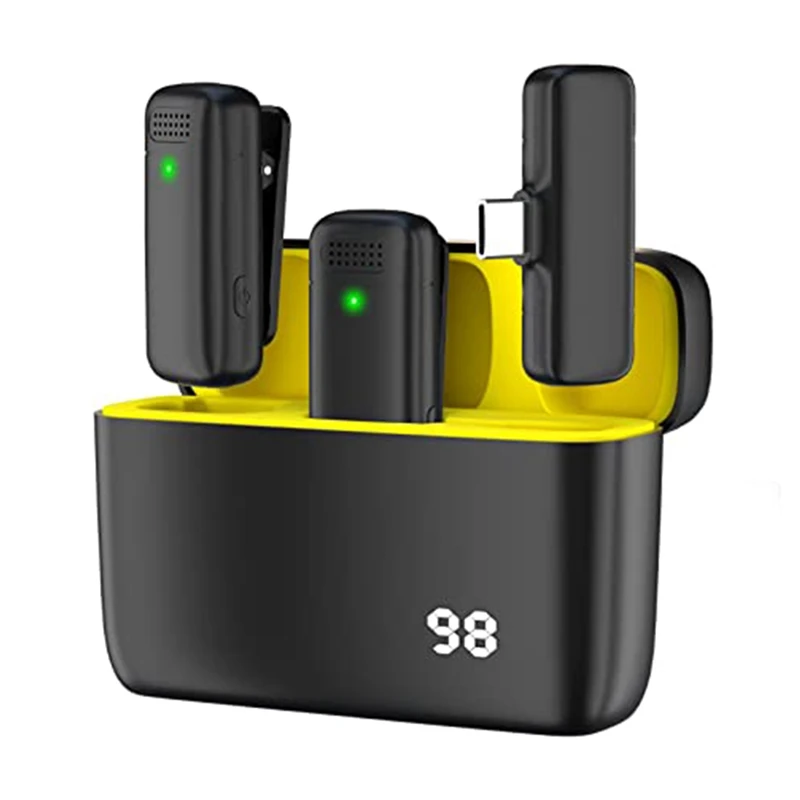 充電ケース付きの黒いマイク,プラグと再生,自動同期,ノイズキャンセル,Android