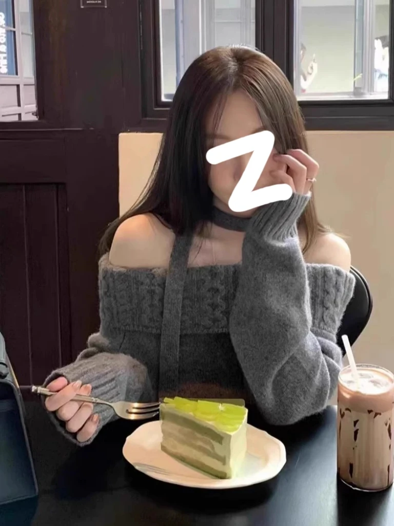 

Korean Sle ey One-oulder Knitted Sweater Women's Loose Outerwear Lazy Unique Beautiful Knitted Top for Autumn