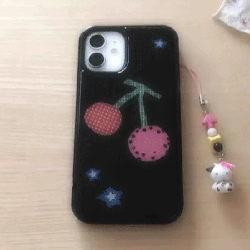 Korean Cute Cherry Phone Case For iPhone 16 Pro Max 15 14 13 12 11 Pro X Xr Xs max Mini 7 8 Plus Niche Simple Y2K Phone Cases