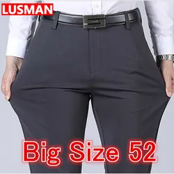 Pantalones de negocios para hombres, pantalones de traje recto de cintura elástica, pantalones largos de trabajo formales, pantalones casuales sueltos de gran tamaño, talla grande 52