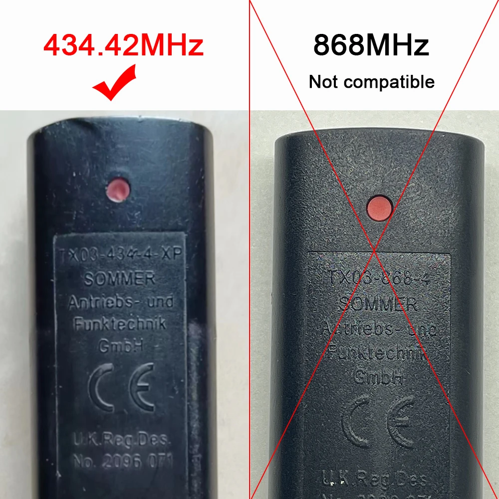 Imagem -02 - Controlo a Distância da Porta da Garagem Sommer 4014 Tx03 434 4013 Tx03434-4-xp 4022 Tx02-4342 434mhz Código do Rolamento Canais