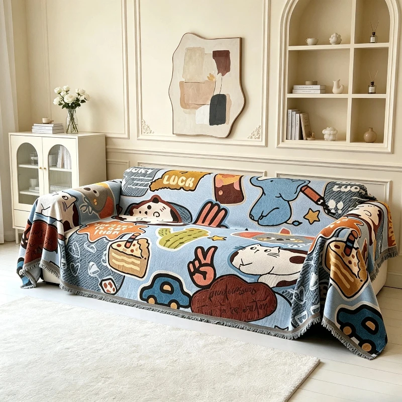 Cartoon Sofa Cover Sofa Dust Cover Blanket Suitable For L-Shaped 2 3 And 4-Seater Sofas Used All Year Round