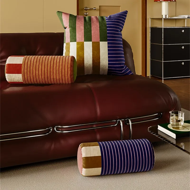 Modern Round Neck Pillow Roll Cervical Support Pillowcase Cylinder Bolster with Removable Washable Cover Light Luxury Velvet