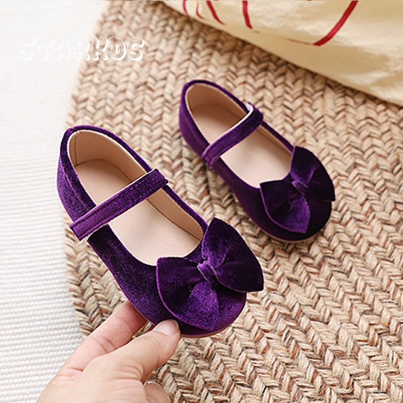 الكلاسيكية Bowknot المخملية الباليه الشقق الفتيات الرجعية الأحمر الأخضر القطيفة ماري جين أحذية طفل رضيع الخريف فستان الأميرة Zapatos