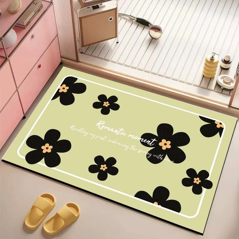 VIKAMA Vintage Floral Plant Bath Mat Non Slip Water Absorbent Bathroom Floor Rug Green Border Boho Entryway Bath Mat Home
