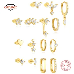 CANNER 1 Set Horse Eye Crown Zircon Minimalism Stud Earring For Women 925 Sterling Silver Geometric Flower Ins Simple Earrings