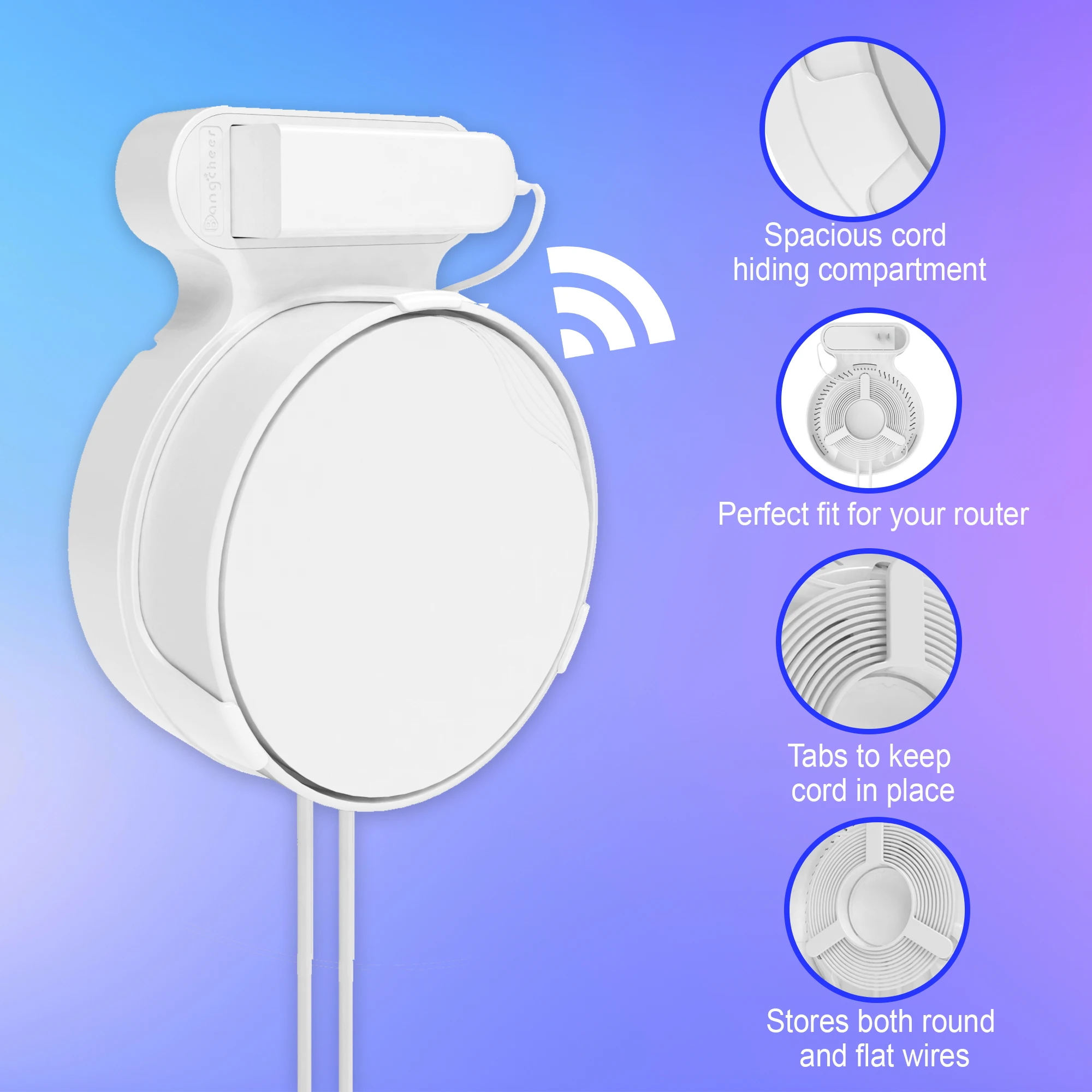 Wi-Fi Wall Mount for TP-Link Deco X50-PoE WiFi 6 Mesh Whole Home WiFi System, Network & Power Cable Management