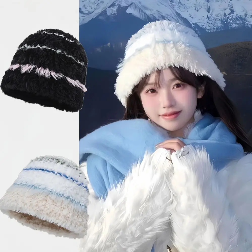 Faux Fur Bucket Hat Cold Protection Thick Ear Flap Hat Ear Protection Korean Style Large Head Circumference Hat Daily Outdoor